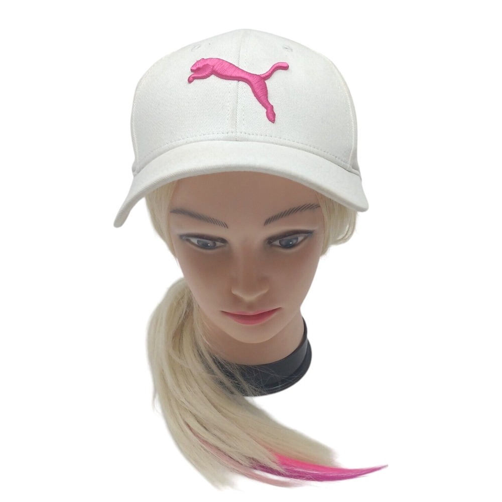 Puma Brand White + Pink Puff Puma Adjustable Hat Cap Adult Stretch OSFA RN#10075